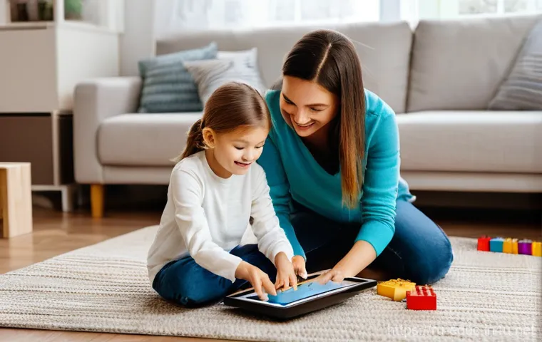 유아교육 이론 - **Modern Family Learning & Connection in a Russian Home:**
"A cozy and well-lit living room in a...