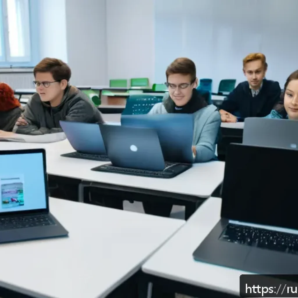 사회과 교수 전략 - A modern digital classroom setting in Russia, featuring a diverse group of university students engag...