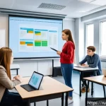 Home 18 문제 기반 학습법 - A modern classroom scene in a Russian university setting, featuring young adult students actively en...