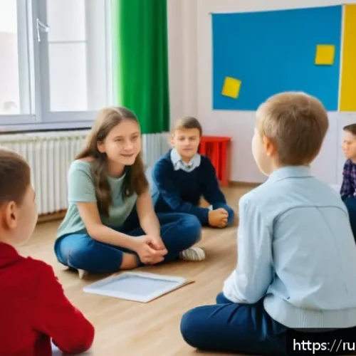Home 17 사회 정서 학습 SEL - A warm and inviting classroom scene in a modern Russian school, where a diverse group of children ag...