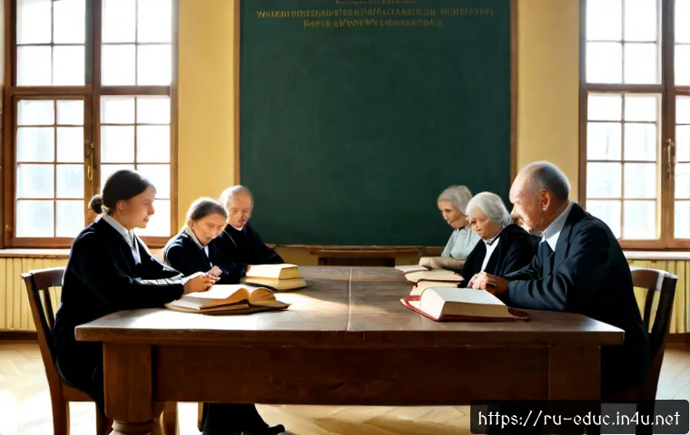 교육 철학과 역사 - Photorealistic Russian university classroom illustrating the history of educational philosophy, an e...